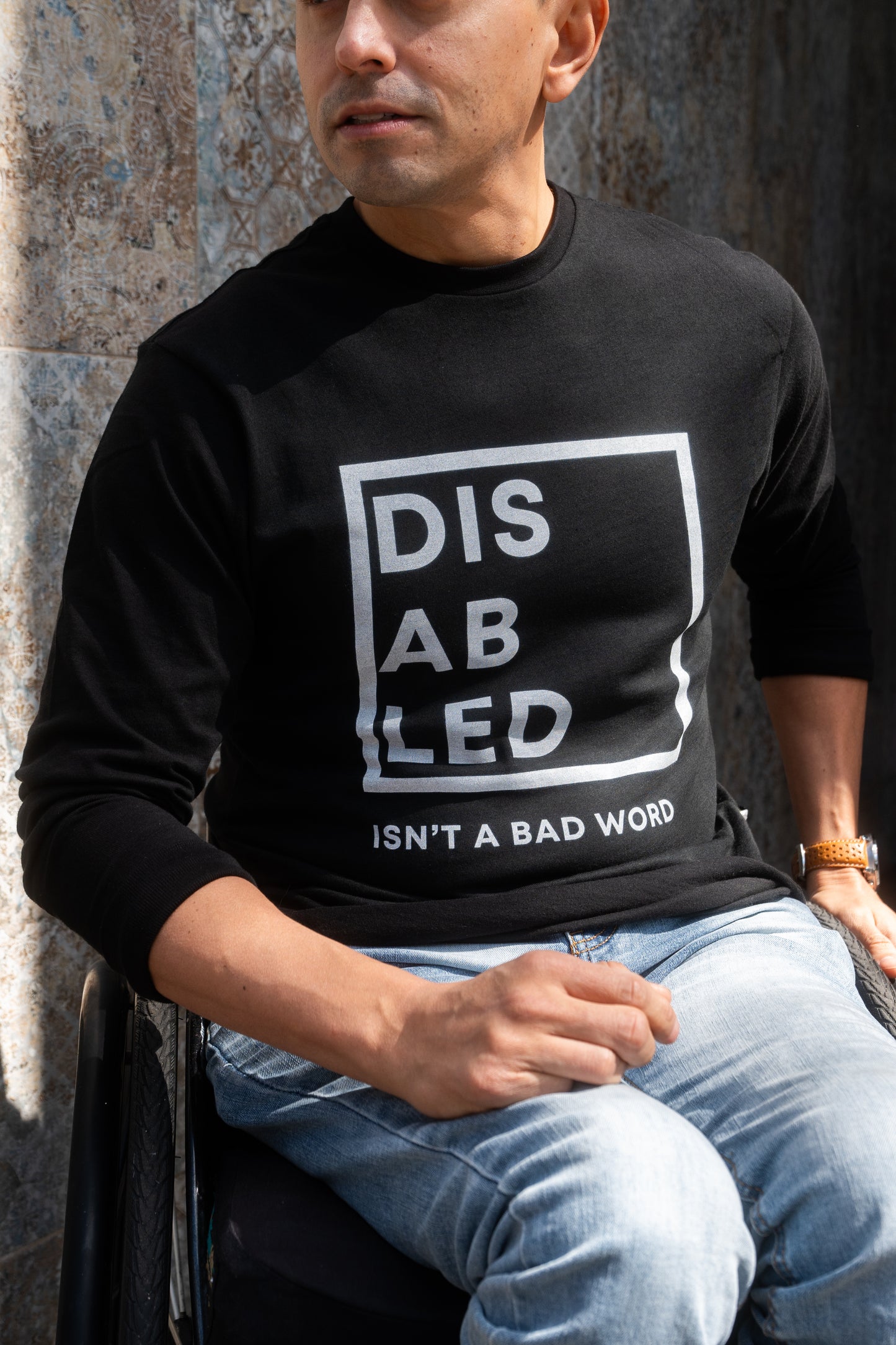 Unisex Long Sleeve Disabled Isn't A Bad Word - gray logo
