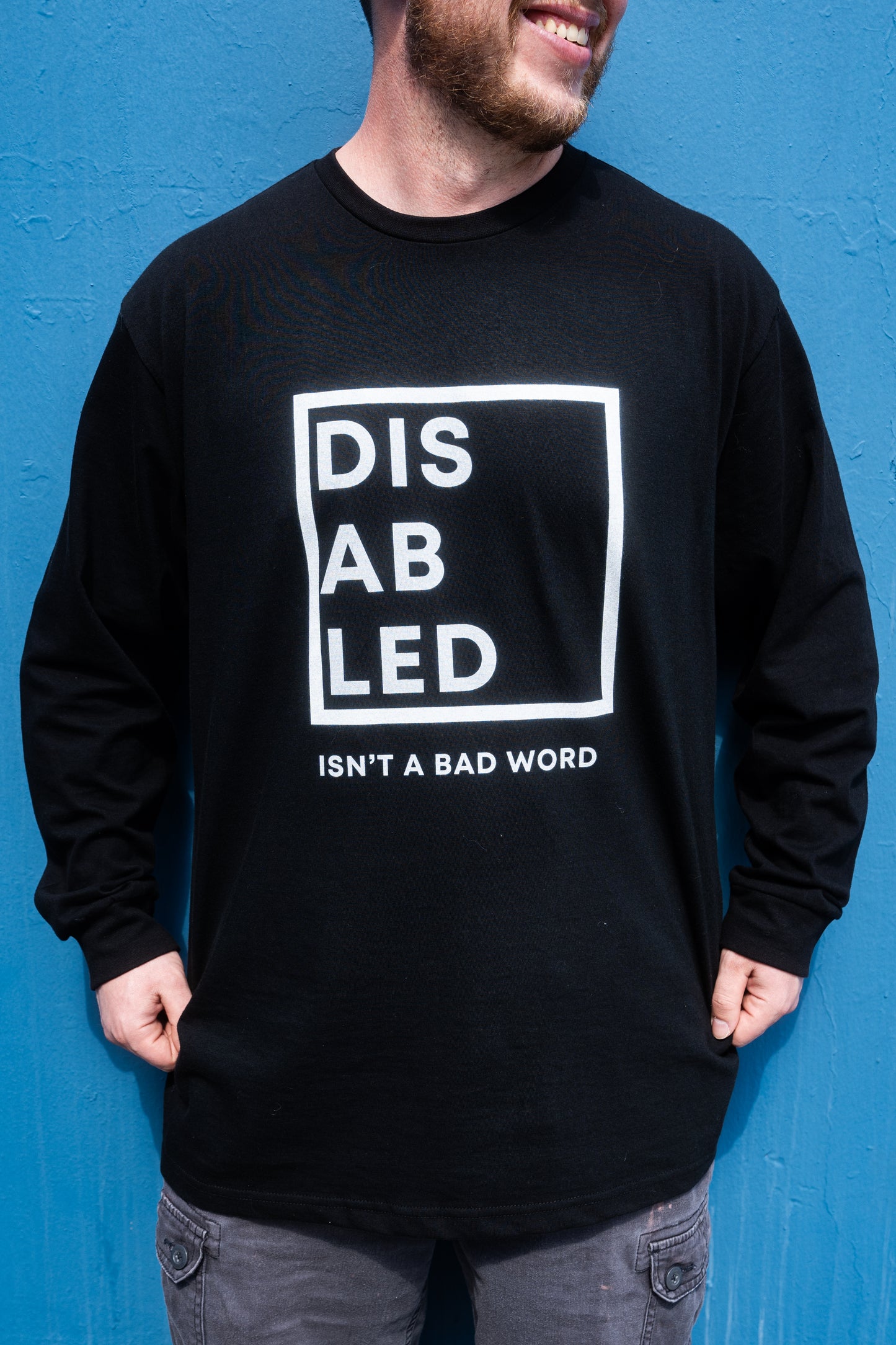 Unisex Long Sleeve Disabled Isn't A Bad Word - gray logo