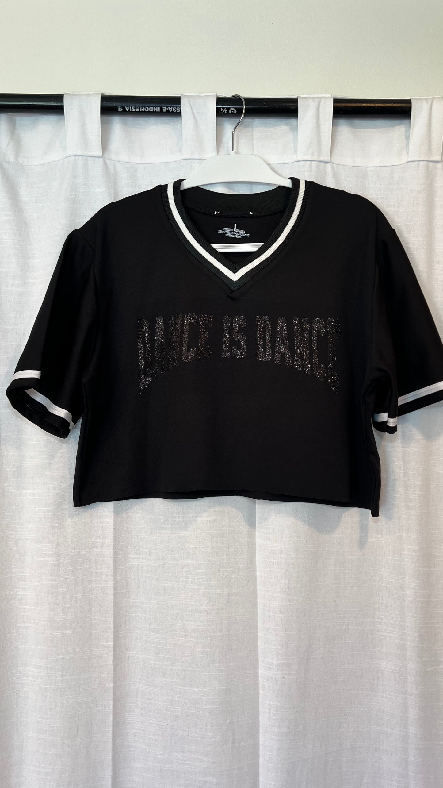 Chelsie's Dance Is Dance Cropped Jersey- black on black sparkle letters